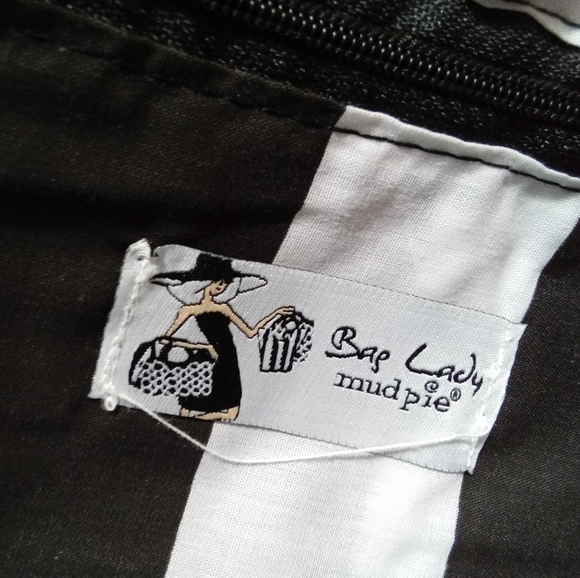 Bag Lady muddied black and white beach style tote either bamboo handles - Picture 3 of 5